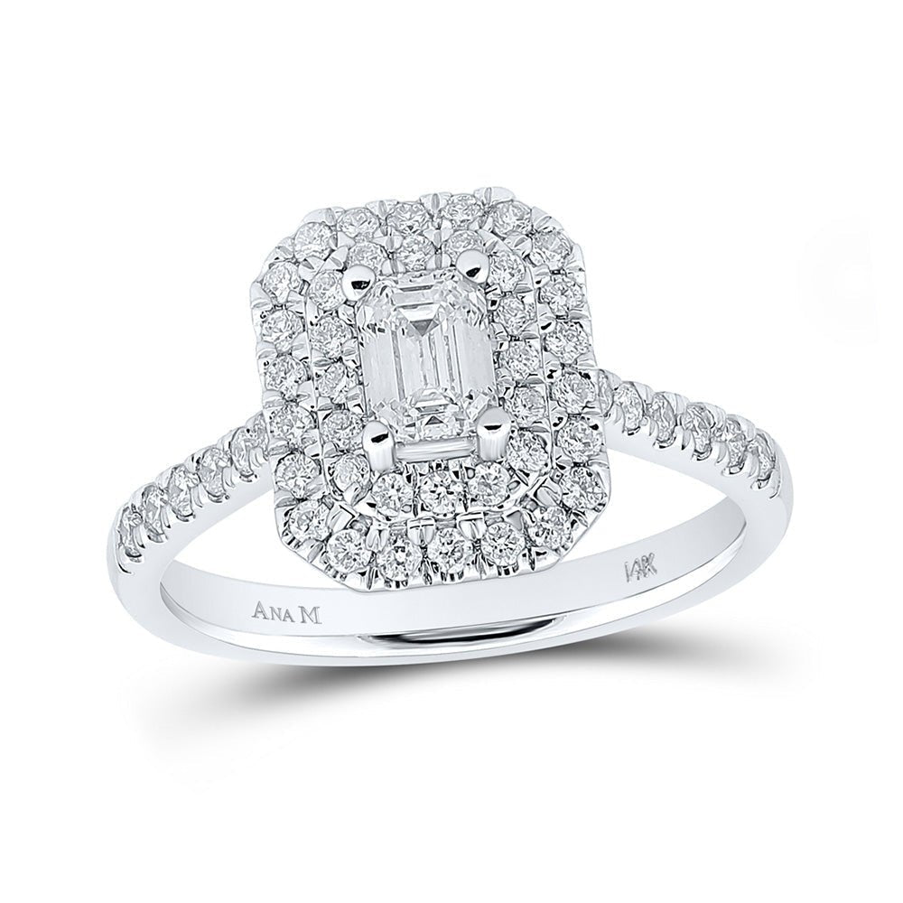 Radiant Elegance: 14kt White Gold Emerald Diamond Halo Bridal Wedding Engagement Ring 1 Cttw - Splendid Jewellery