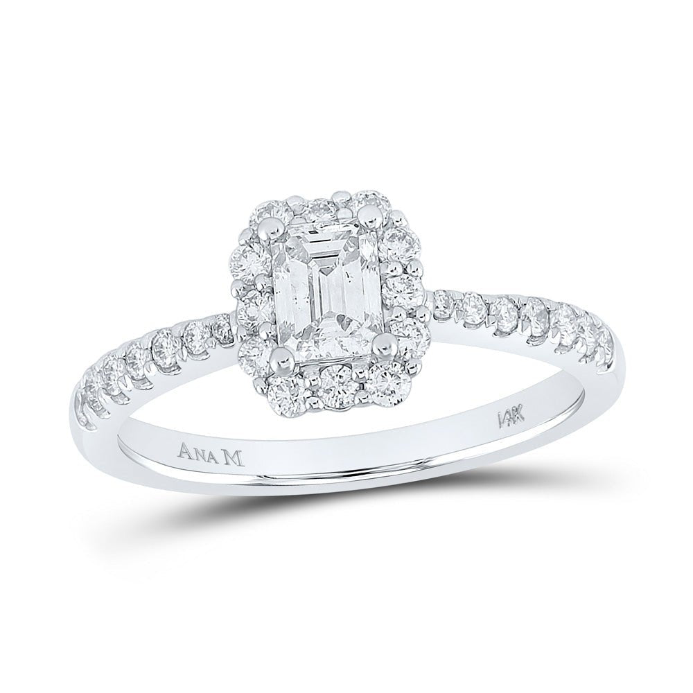 Radiant Elegance: 14kt White Gold Emerald Diamond Halo Bridal Wedding Engagement Ring 7/8 Cttw - Splendid Jewellery