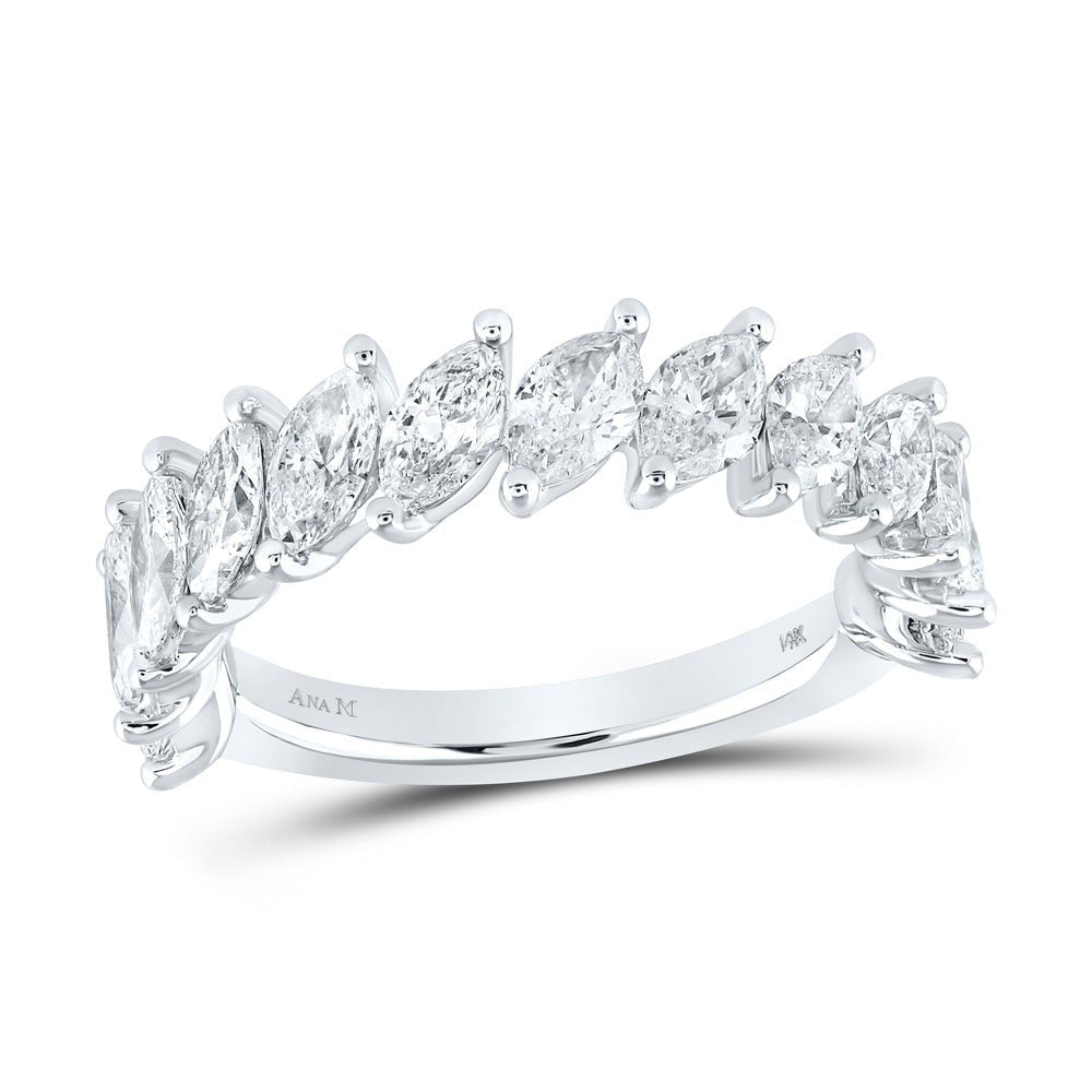 Radiant Elegance: 14kt White Gold Marquise Diamond Band Ring - Splendid Jewellery
