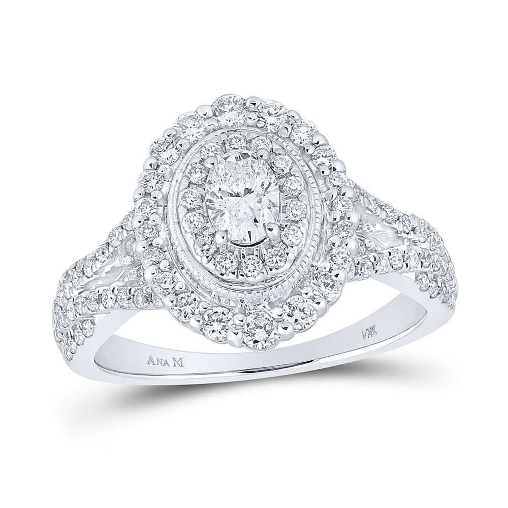 Radiant Elegance: 14kt White Gold Oval Diamond Halo Bridal Wedding Engagement Ring 1 Cttw - Splendid Jewellery