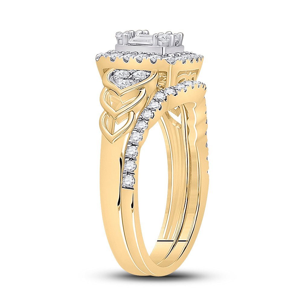 Radiant Elegance: 14kt Yellow Gold Baguette Diamond Bridal Wedding Ring Band Set 3/4 Cttw - Splendid Jewellery