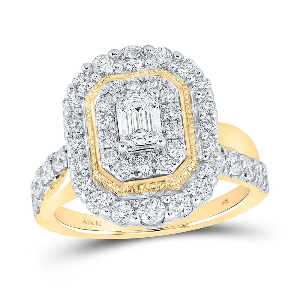 Radiant Elegance: 14kt Yellow Gold Emerald Diamond Halo Bridal Wedding Engagement Ring 1 - 1/2 Cttw - Splendid Jewellery
