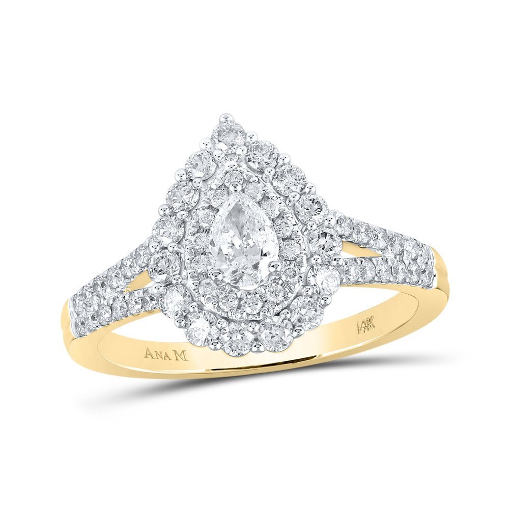 Radiant Elegance: 14kt Yellow Gold Pear Diamond Halo Bridal Wedding Engagement Ring - Splendid Jewellery