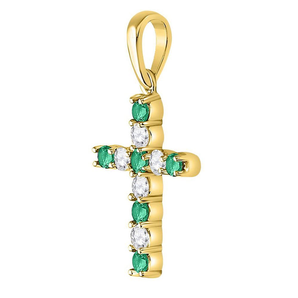 Radiant Emerald Cross Pendant | 10kt Yellow Gold Womens Round Lab - Created Emerald Cross Pendant 1/3 Cttw - Splendid Jewellery