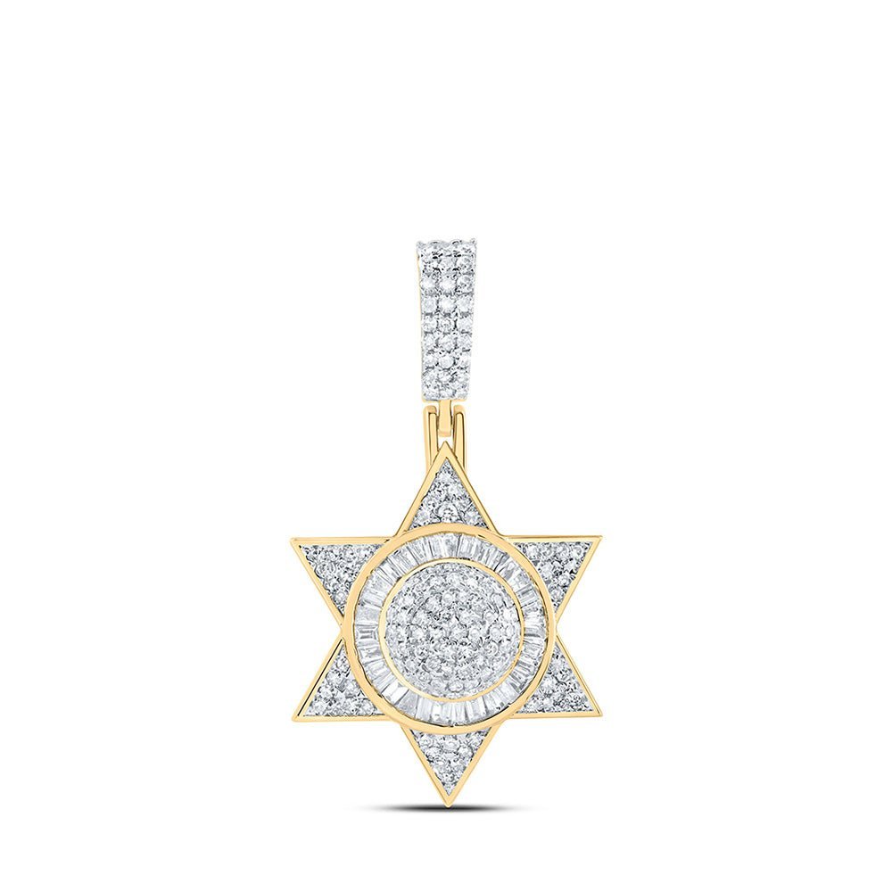 Radiant Faith: 10kt Yellow Gold Womens Baguette Diamond Magen David Pendant - Splendid Jewellery