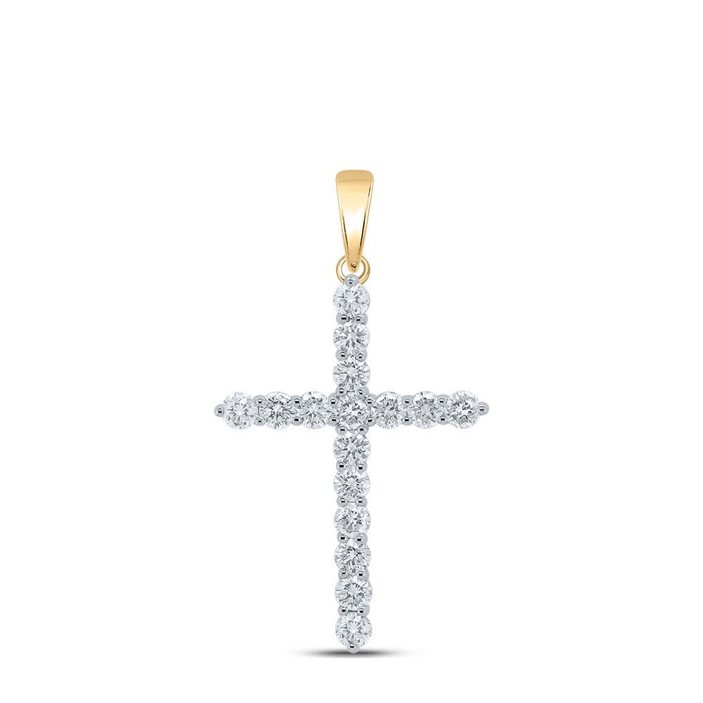Radiant Faith: 10kt Yellow Gold Womens Round Diamond Cross Pendant 2 Cttw - Splendid Jewellery