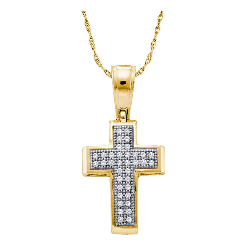 Radiant Faith: 10kt Yellow Gold Womens Round Diamond Cross Pendant - Splendid Jewellery