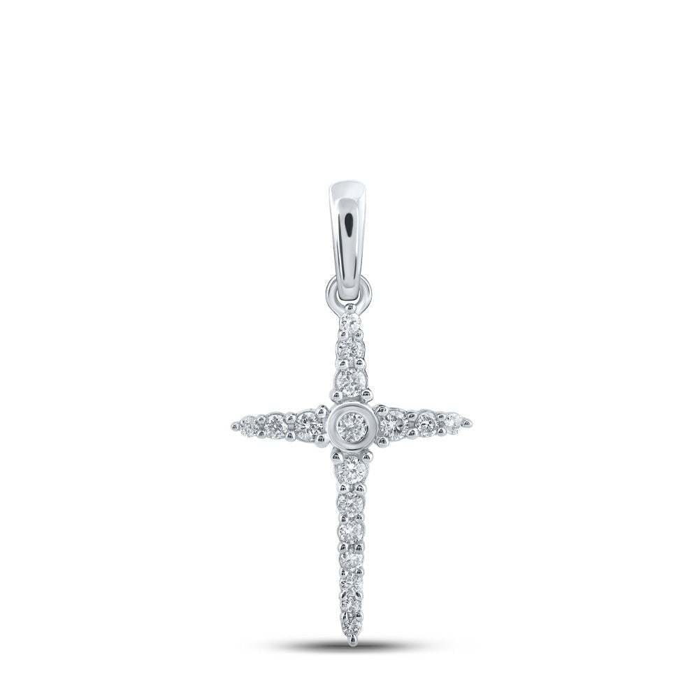 Radiant Faith Diamond Cross Pendant | 10kt White Gold Womens Round Diamond Cross Pendant 1/6 Cttw - Splendid Jewellery