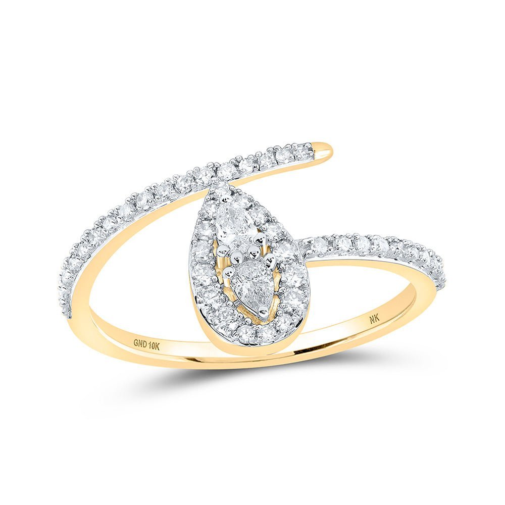 Radiant Glow: 10kt Yellow Gold Womens Pear Diamond Band Ring 3/8 Cttw - Splendid Jewellery