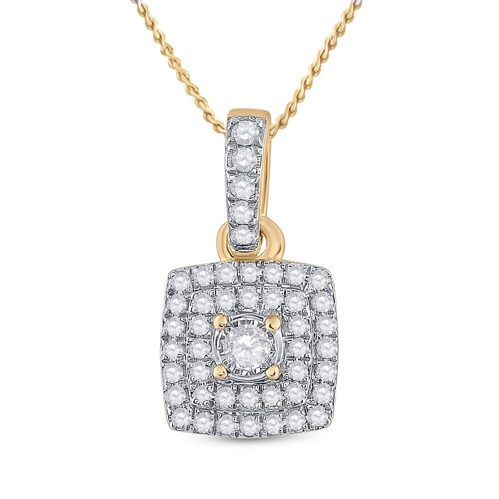 Radiant Glow: 10kt Yellow Gold Womens Round Diamond Square Pendant 1/4 Cttw - Splendid Jewellery