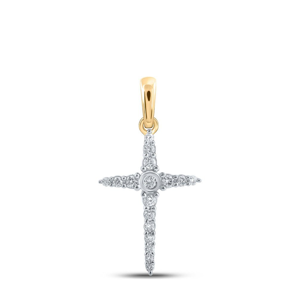 Radiant Gold and Diamond Cross Pendant | 10kt Yellow Gold Womens Round Diamond Cross Pendant 1/6 Cttw - Splendid Jewellery