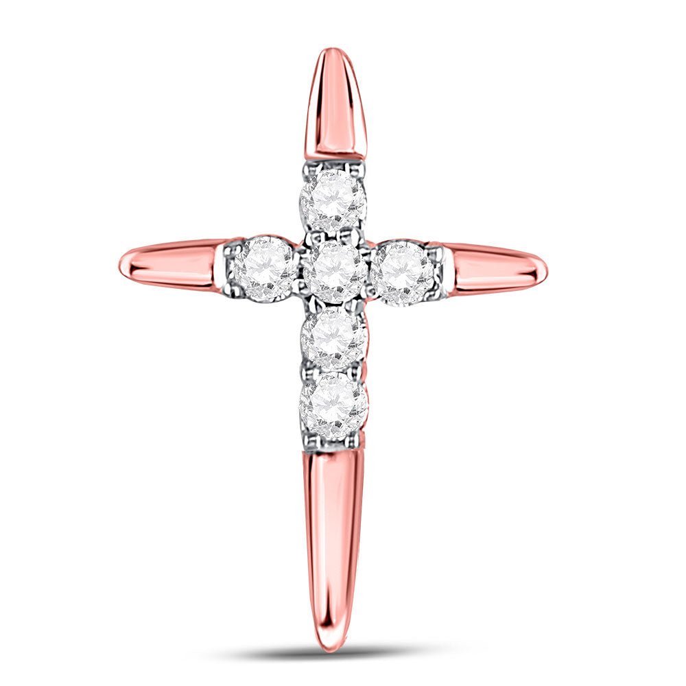 Radiant Grace: 10kt White Gold Womens Round Diamond Cross Pendant 1/10 Cttw - Splendid Jewellery