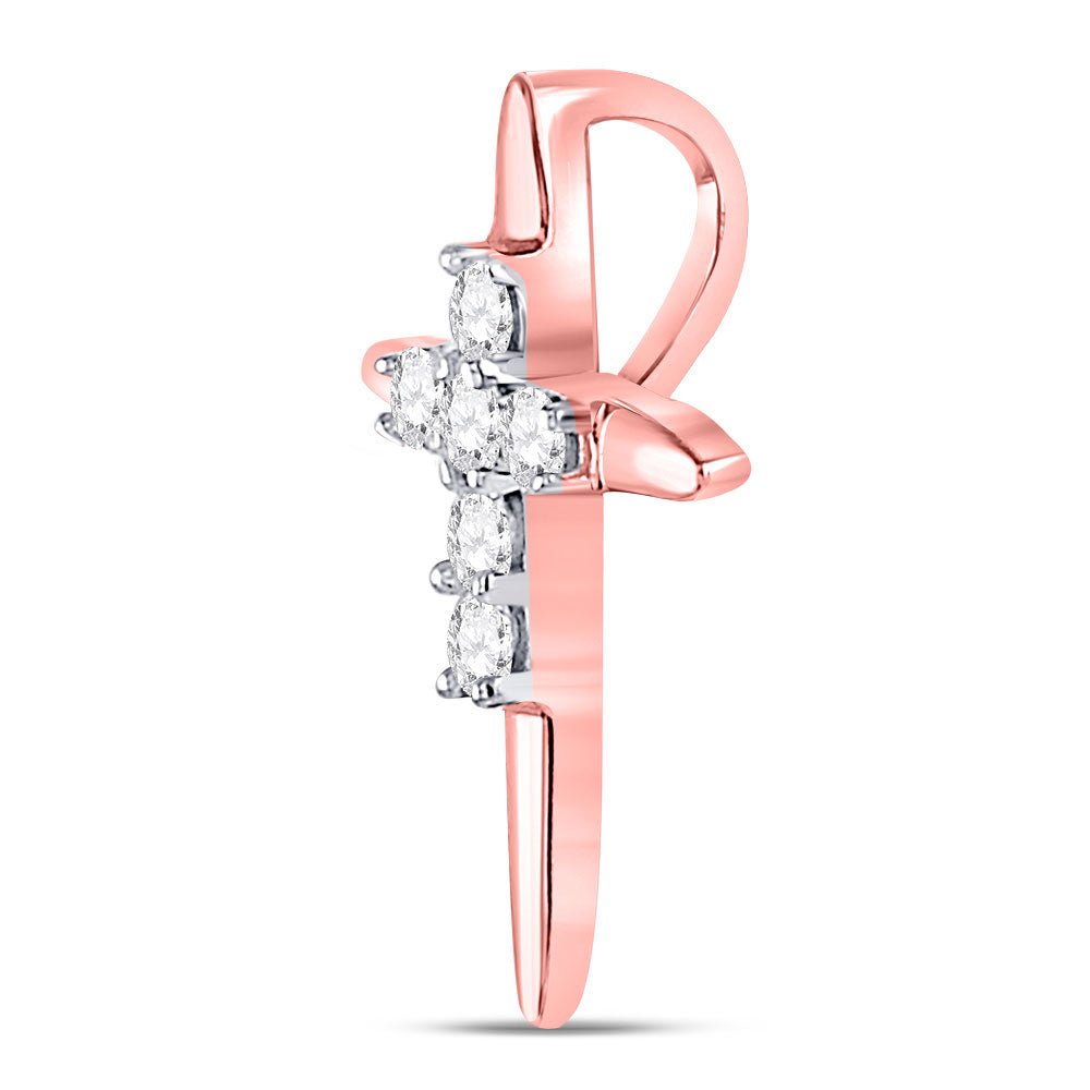 Radiant Grace: 10kt White Gold Womens Round Diamond Cross Pendant 1/10 Cttw - Splendid Jewellery