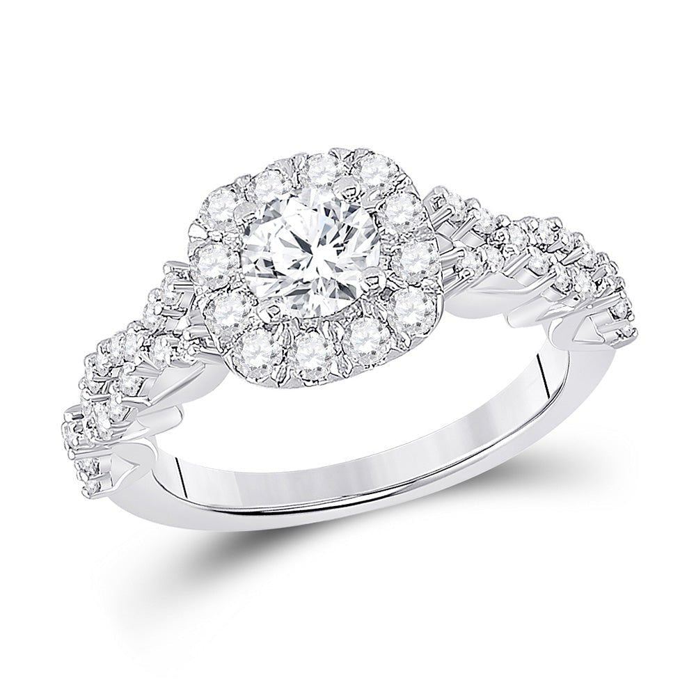 Radiant Halo Brilliance - 14kt White Gold Round Diamond Bridal Wedding Ring 1 - 1/2 Cttw - Splendid Jewellery