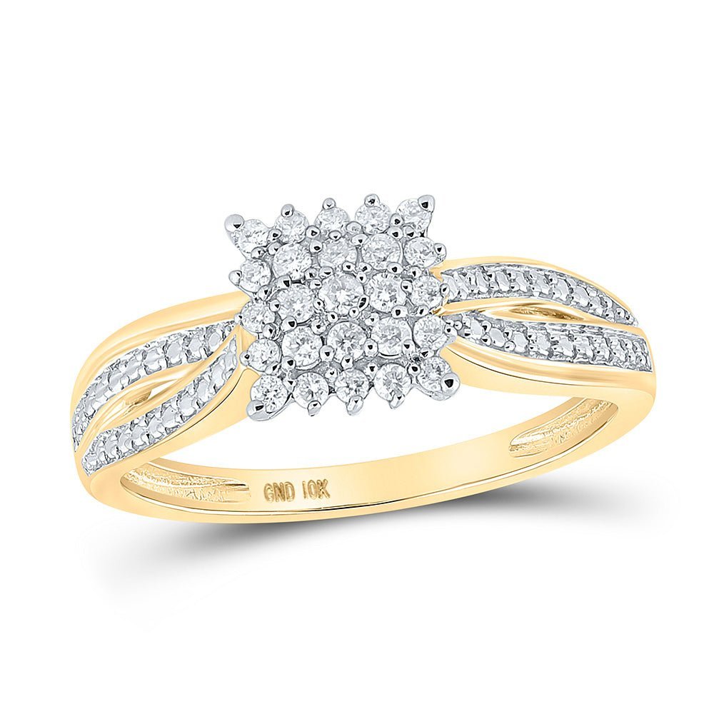 Radiant Harmony: 10kt Yellow Gold Womens Round Diamond Square Cluster Ring - Splendid Jewellery
