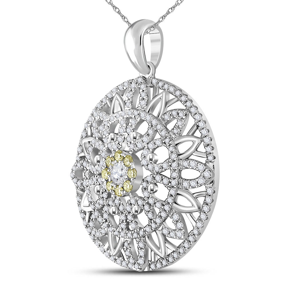 Radiant Harmony: 14kt White Gold Diamond Mandala Circle Pendant - Splendid Jewellery
