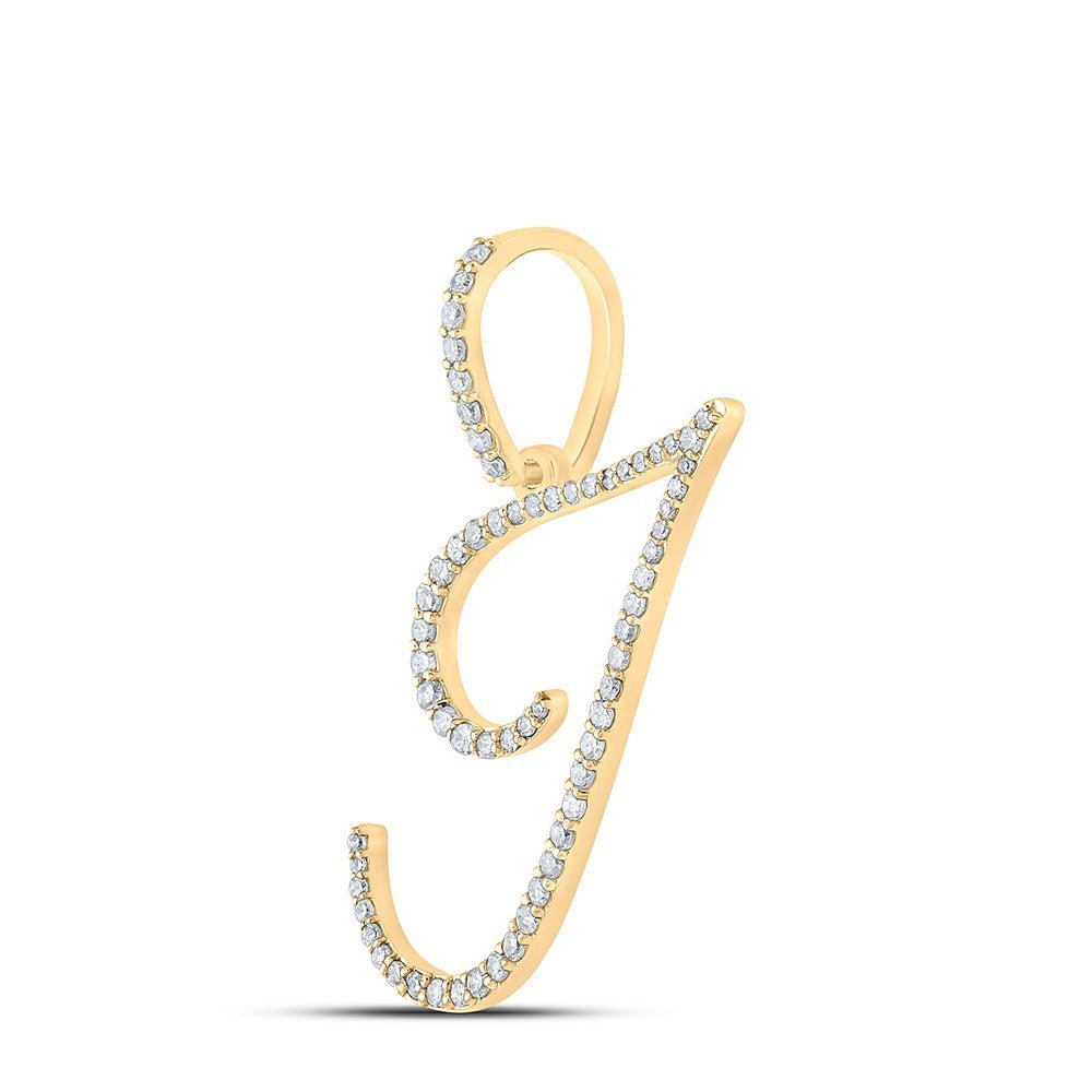 Radiant Initial Brilliance Pendant | 10kt Yellow Gold Womens Round Diamond I Initial Letter Pendant 3/8 Cttw | Splendid Jewellery - Splendid Jewellery