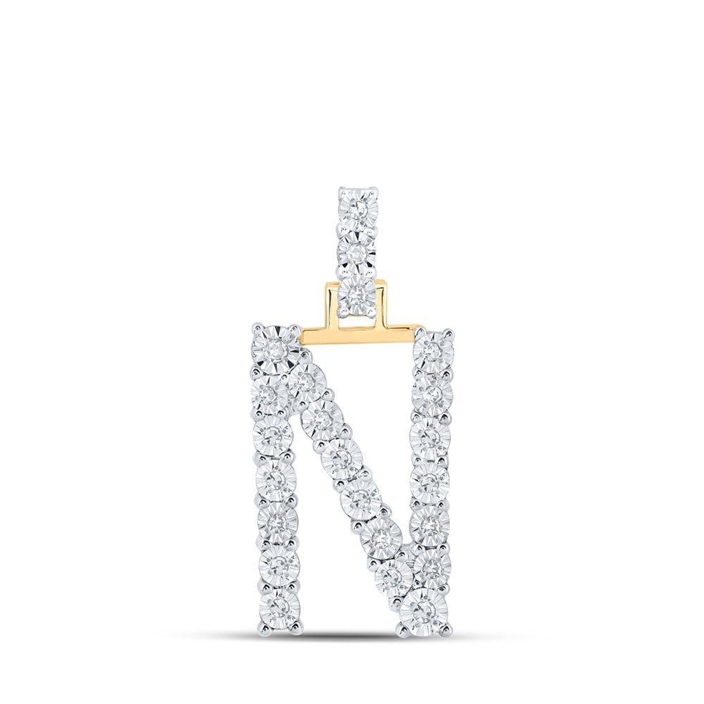 Radiant Initial Brilliance Pendant | 10kt Yellow Gold Womens Round Diamond N Initial Pendant 1/8 Cttw | Splendid Jewellery - Splendid Jewellery