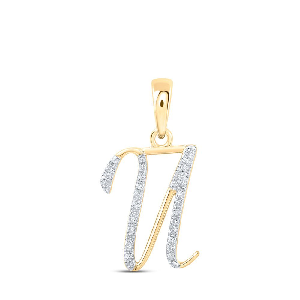 Radiant Initial Brilliance Pendant | 10kt Yellow Gold Womens Round Diamond U Initial Letter Pendant 1/10 Cttw | Splendid Jewellery - Splendid Jewellery
