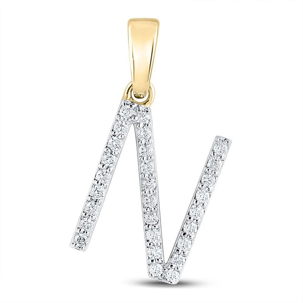 Radiant Initial Sparkle Pendant | 10kt Yellow Gold Womens Round Diamond N Initial Letter Pendant 1/5 Cttw | Splendid Jewellery - Splendid Jewellery