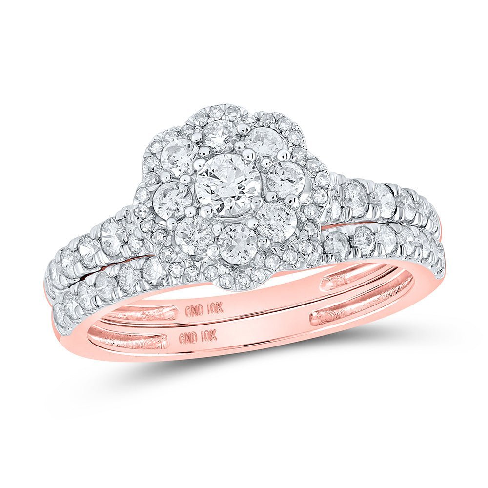 Radiant Love | 10kt Rose Gold Round Diamond Bridal Wedding Ring Band Set 1 Cttw - Splendid Jewellery
