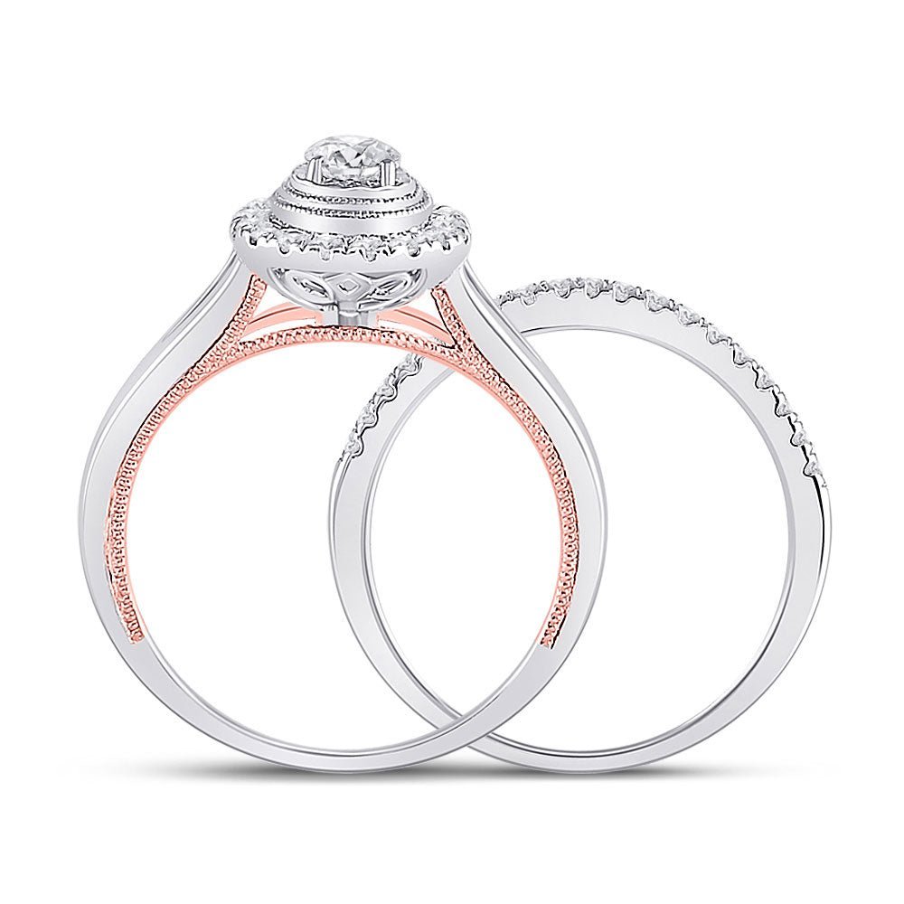 Radiant Love: 10kt Two - tone Gold Diamond Bridal Wedding Ring Band Set - Splendid Jewellery