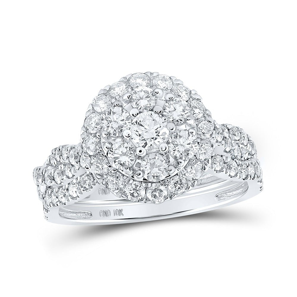Radiant Love: 10kt White Gold Diamond Cluster Bridal Wedding Ring Band Set 1 - 1/2 Cttw by Splendid Jewellery - Splendid Jewellery