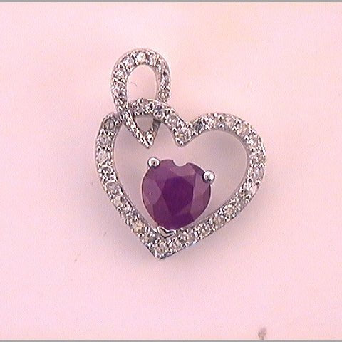 Radiant Love: 10kt White Gold Heart Ruby Diamond Pendant - Splendid Jewellery