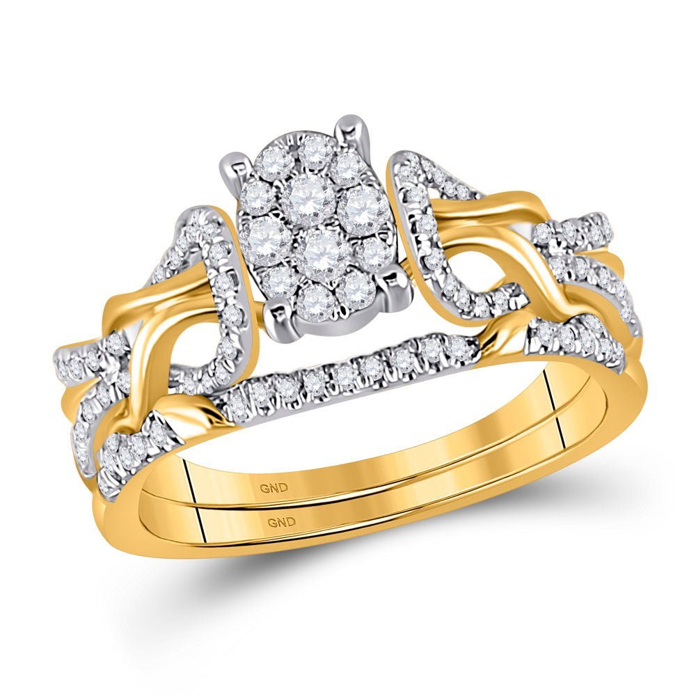 Radiant Love: 10kt Yellow Gold Diamond Bridal Wedding Ring Band Set - Splendid Jewellery