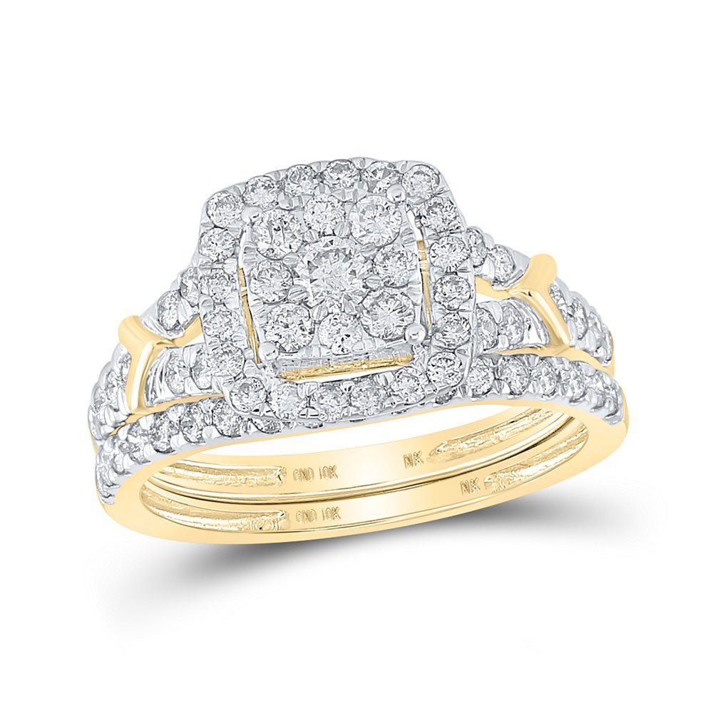 Radiant Love 10kt Yellow Gold Diamond Cluster Bridal Wedding Ring Band Set 1 Cttw - Splendid Jewellery
