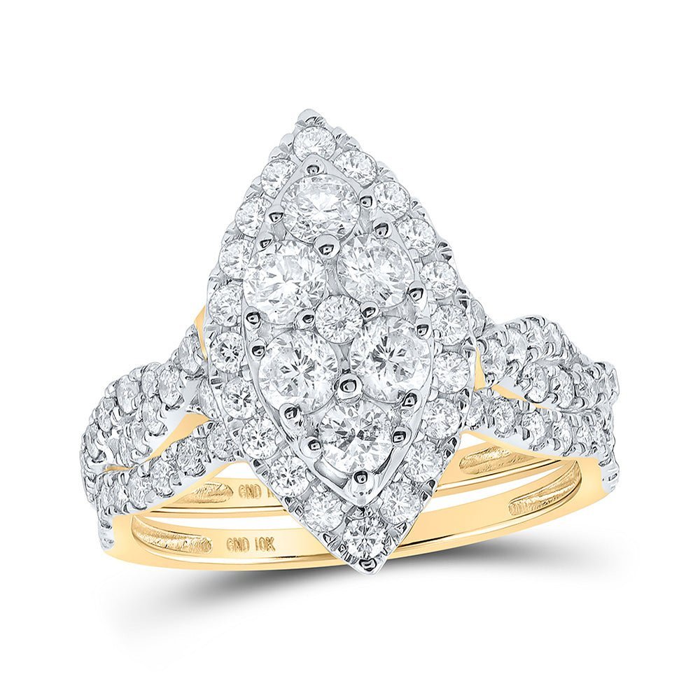 Radiant Love 10kt Yellow Gold Diamond Cluster Bridal Wedding Ring Band Set - Splendid Jewellery