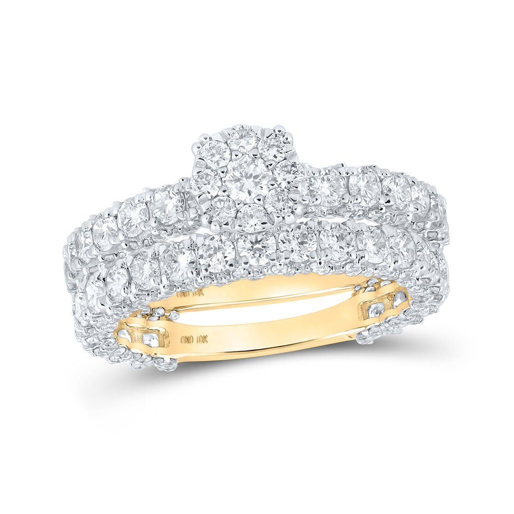 Radiant Love: 10kt Yellow Gold Diamond Cluster Bridal Wedding Ring Band Set - Splendid Jewellery