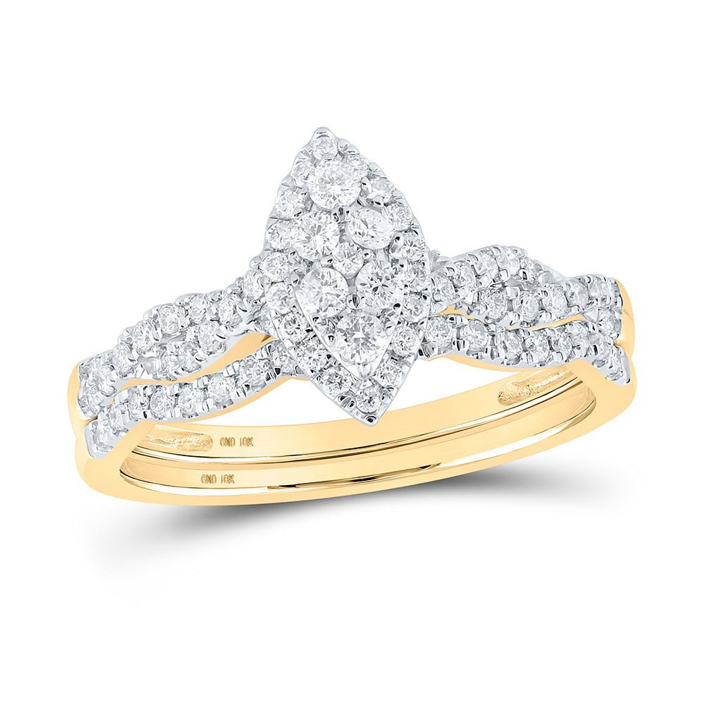 Radiant Love: 10kt Yellow Gold Diamond Cluster Wedding Ring Band Set - Splendid Jewellery