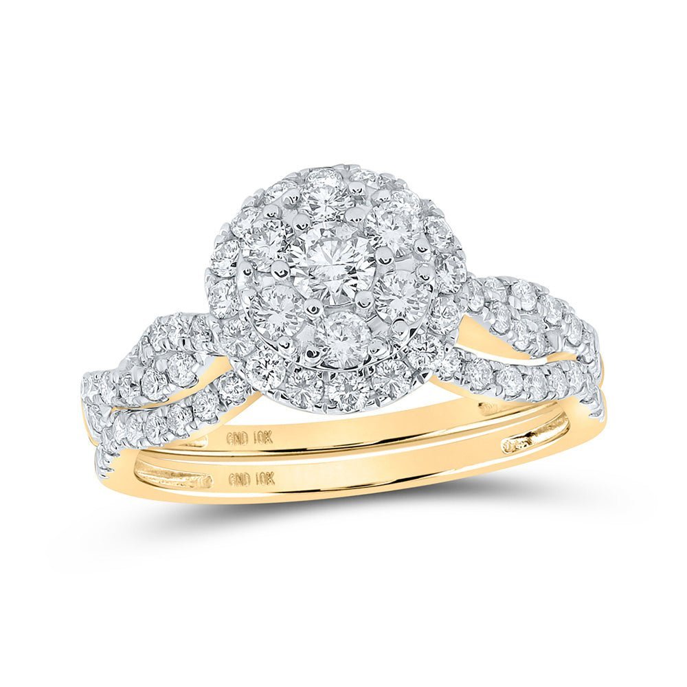 Radiant Love 10kt Yellow Gold Diamond Cluster Wedding Ring Set 1 Cttw - Splendid Jewellery
