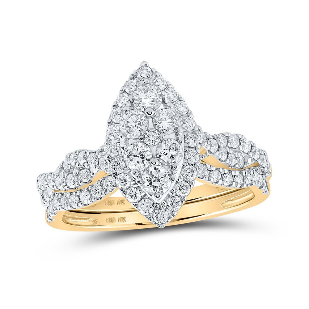 Radiant Love 10kt Yellow Gold Diamond Cluster Wedding Ring Set - Splendid Jewellery