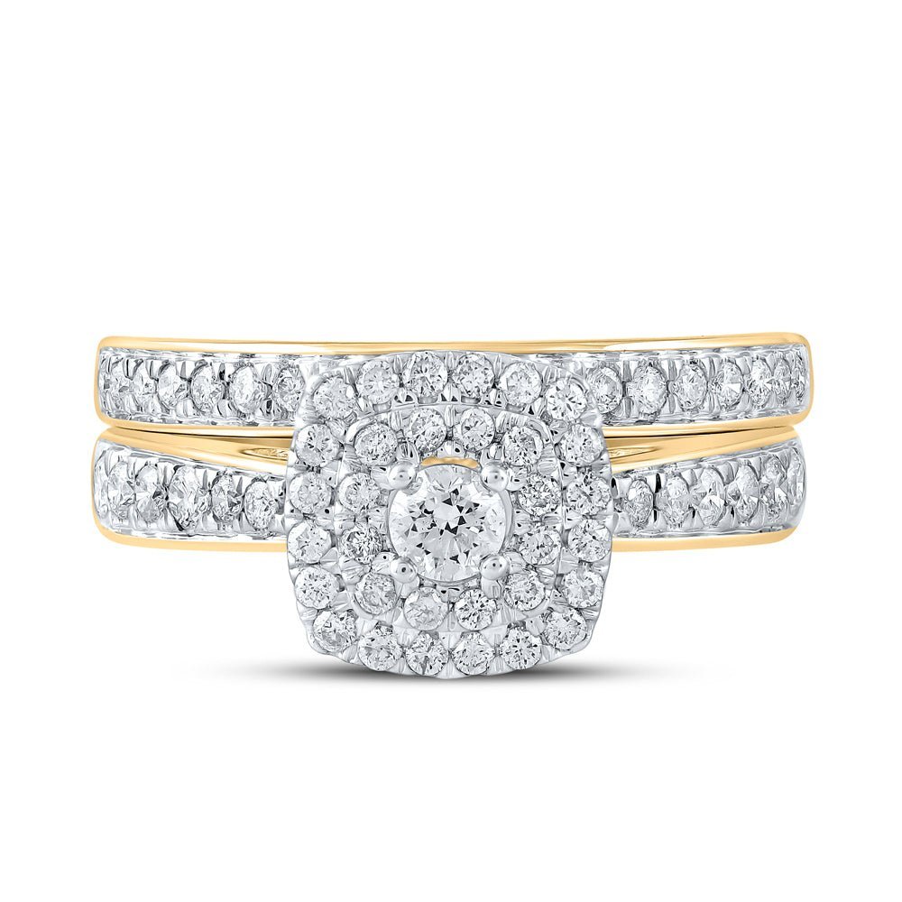 Radiant Love 10kt Yellow Gold Diamond Halo Bridal Wedding Ring Band Set - Splendid Jewellery