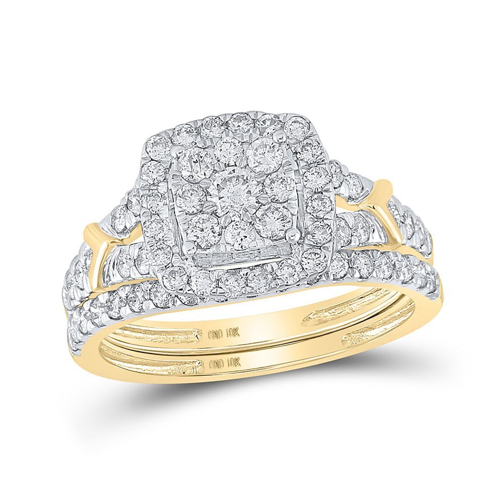 Radiant Love 10kt Yellow Gold Diamond Halo Bridal Wedding Ring Band Set - Splendid Jewellery