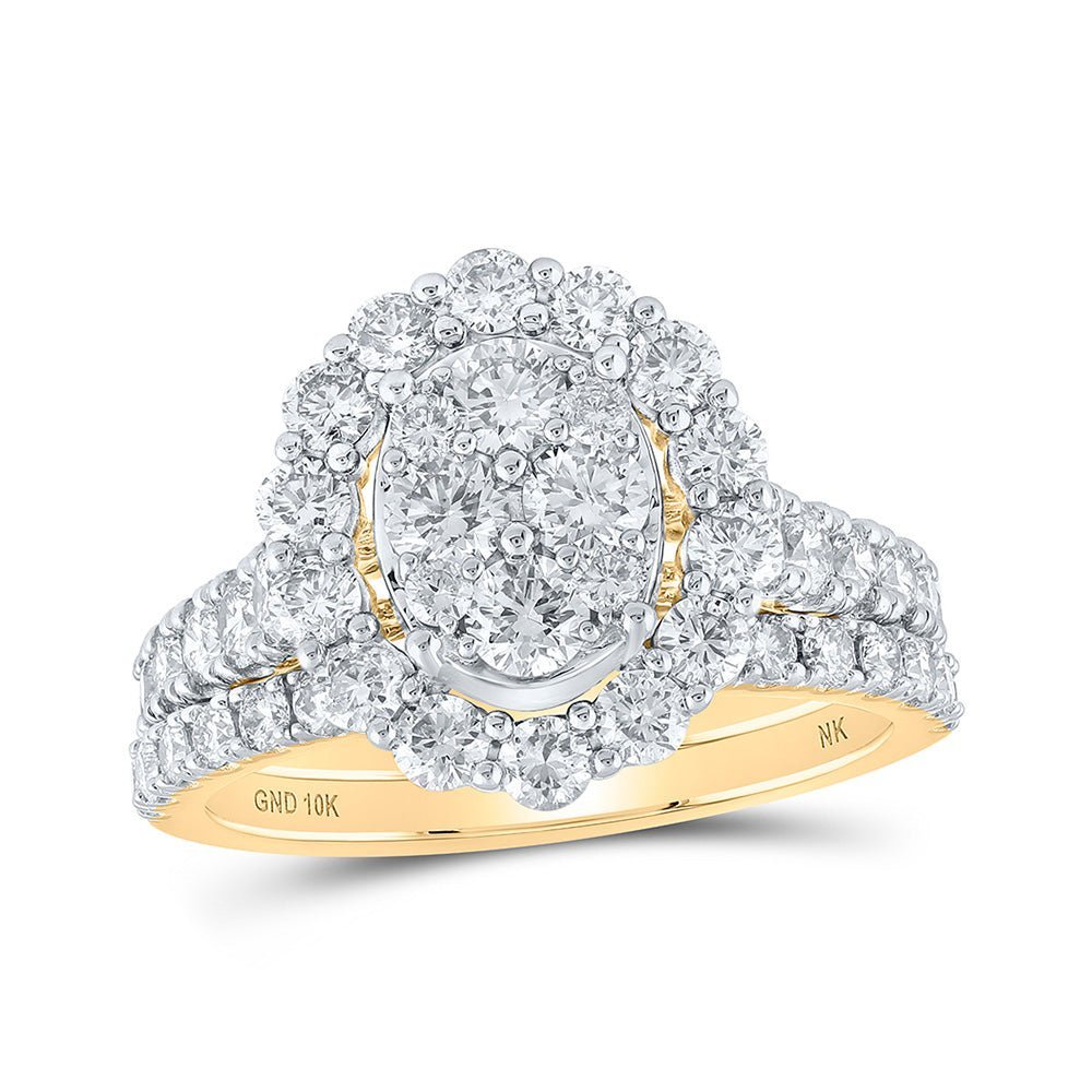 Radiant Love 10kt Yellow Gold Diamond Oval Bridal Wedding Ring Band Set - Splendid Jewellery