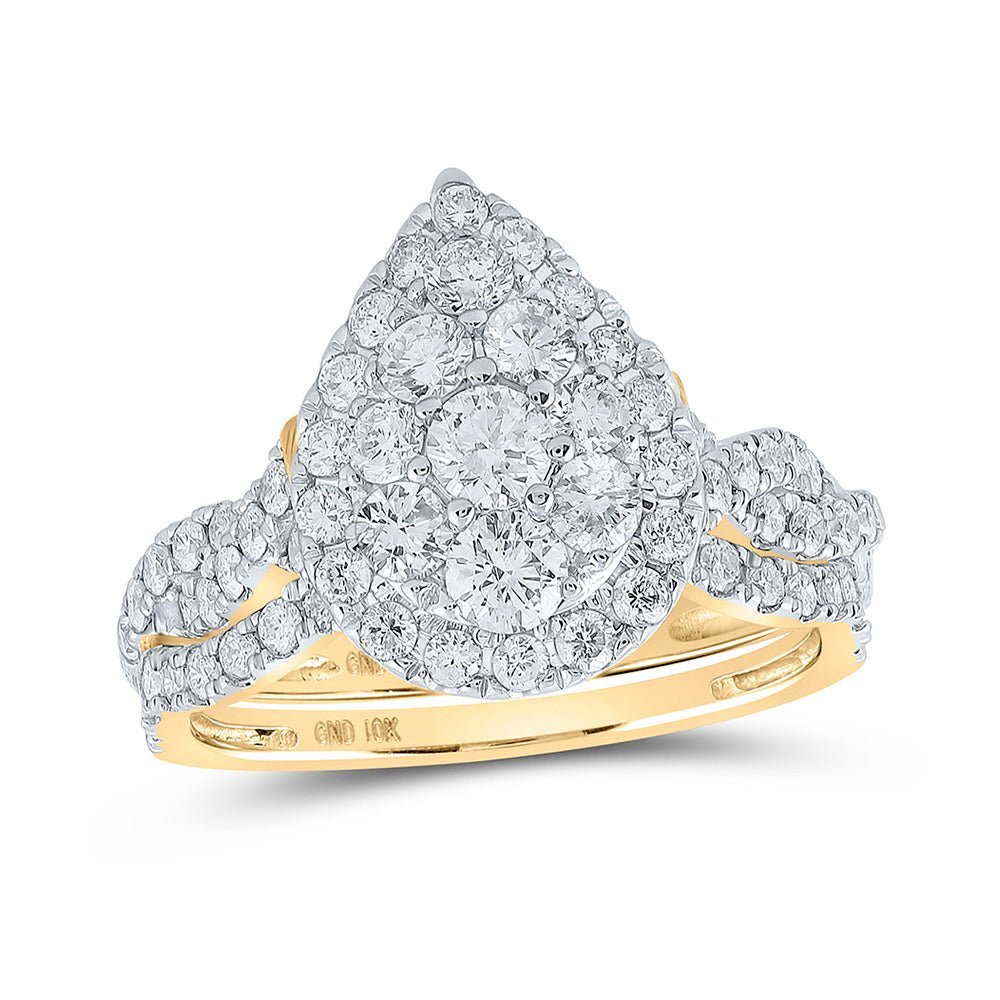Radiant Love 10kt Yellow Gold Diamond Pear Halo Bridal Wedding Ring Band Set - Splendid Jewellery