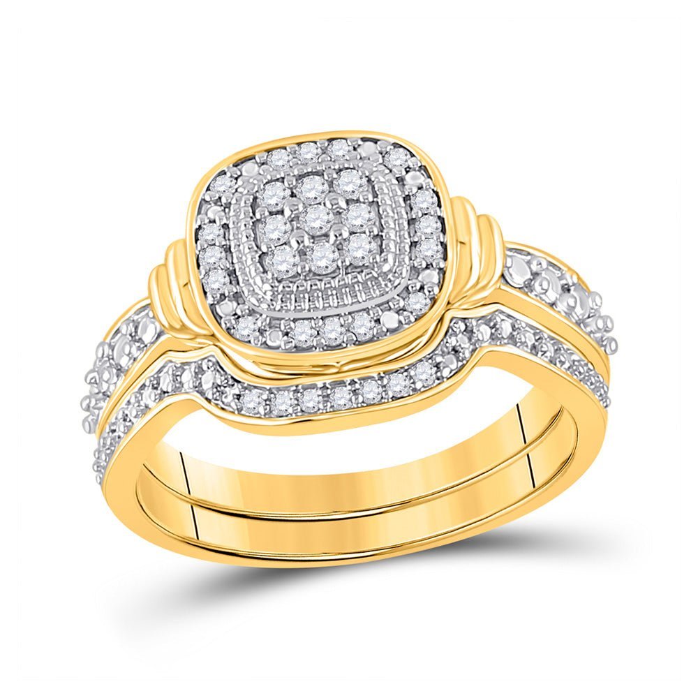 Radiant Love: 10kt Yellow Gold Diamond Square Bridal Wedding Ring Set - Splendid Jewellery