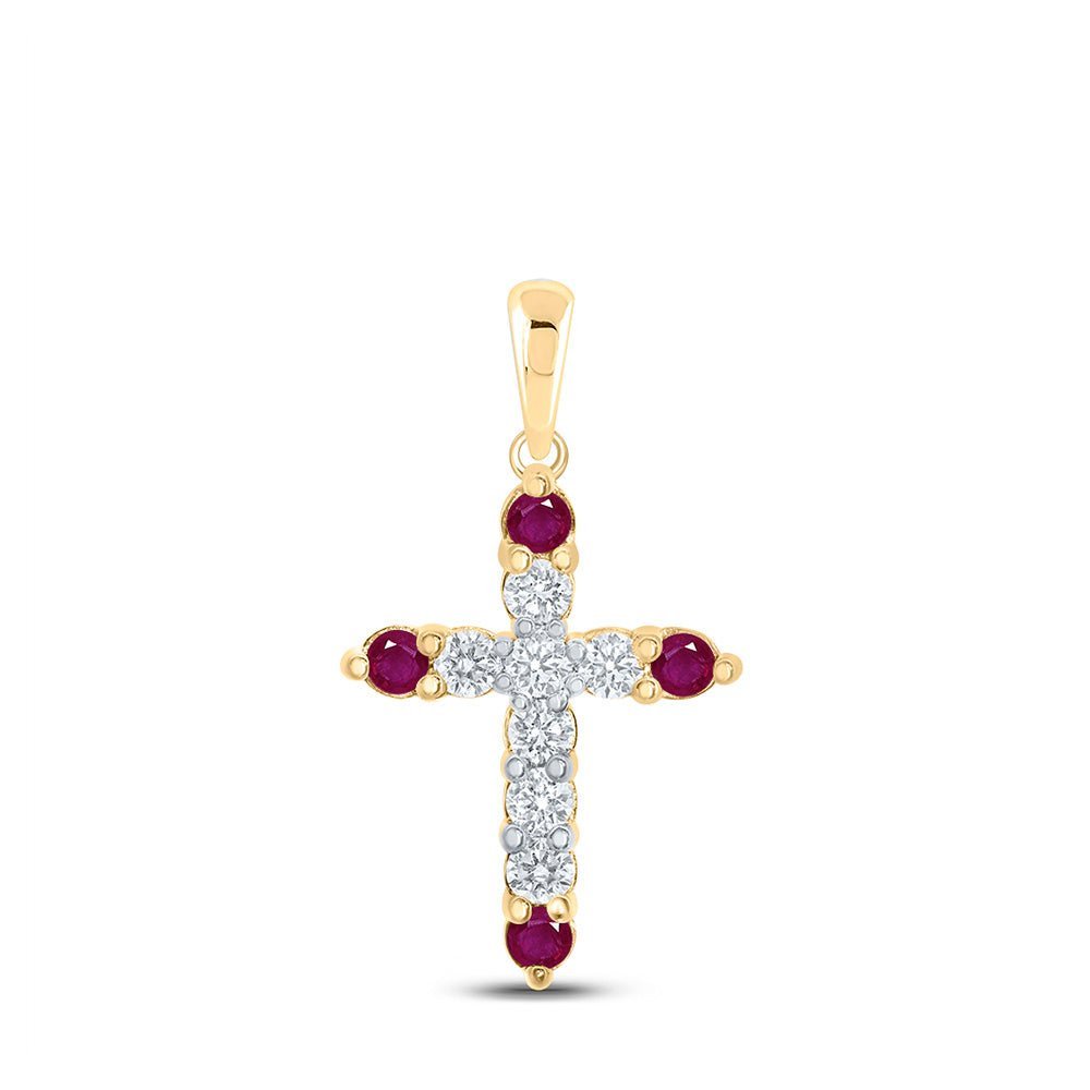 Radiant Love: 10kt Yellow Gold Gemstone Cross Pendant - Splendid Jewellery