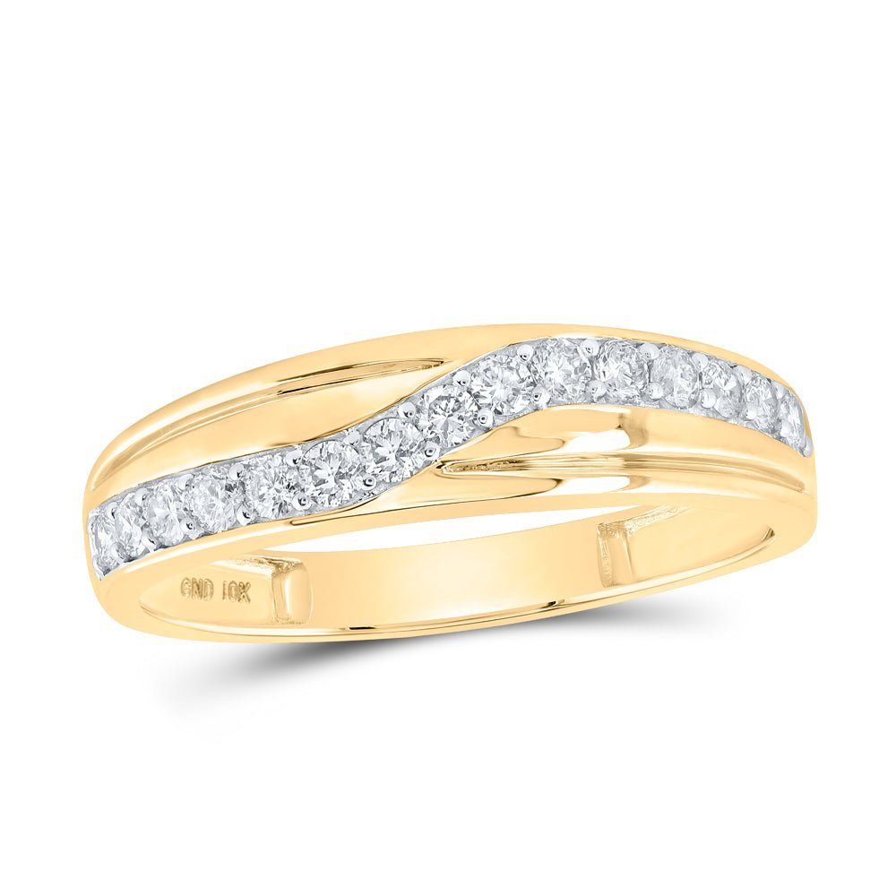 Radiant Love: 10kt Yellow Gold His Hers Round Diamond Cluster Matching Wedding Set 1 - 1/4 Cttw - Splendid Jewellery