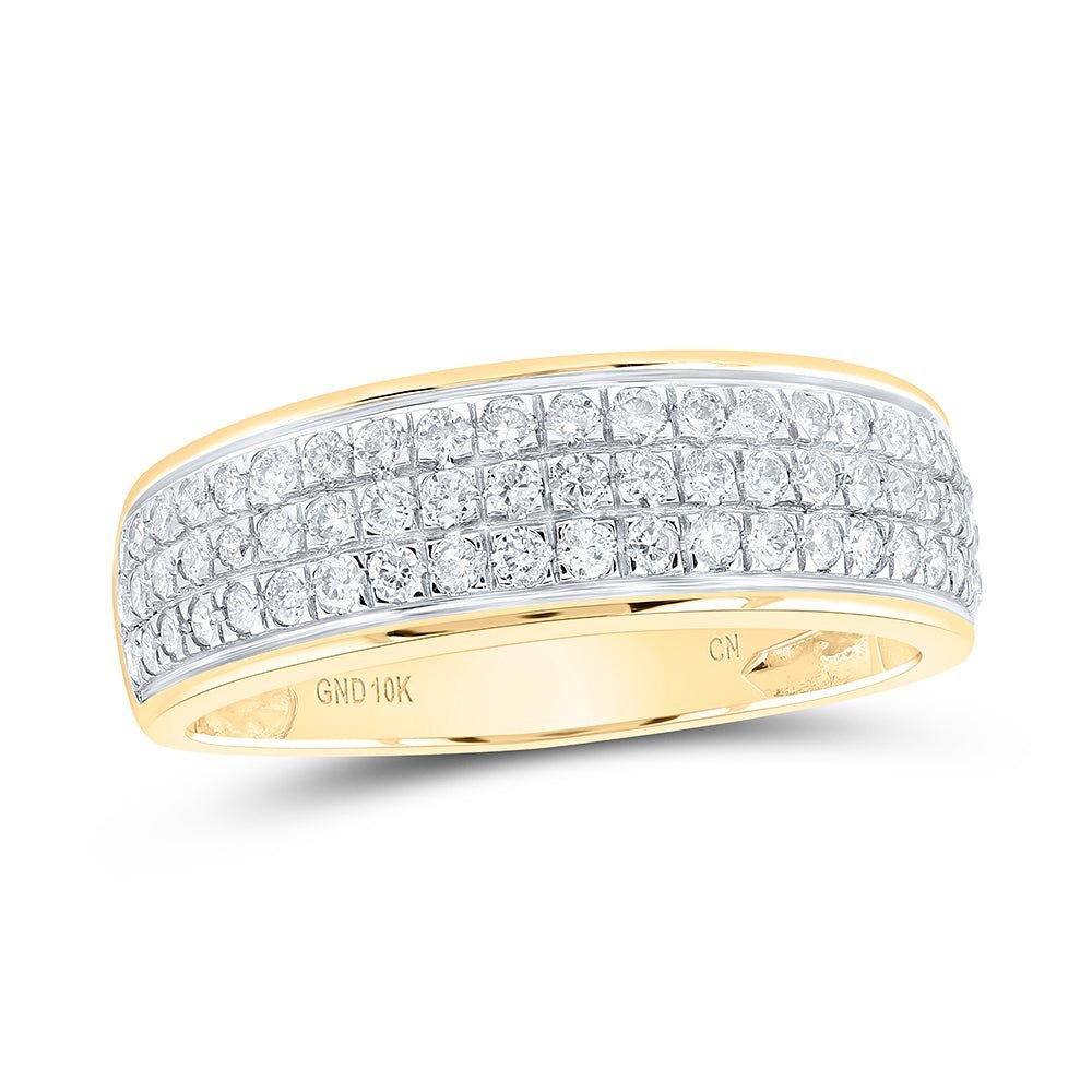 Radiant Love: 10kt Yellow Gold His Hers Round Diamond Cluster Matching Wedding Set 1 - 3/4 Cttw - Splendid Jewellery