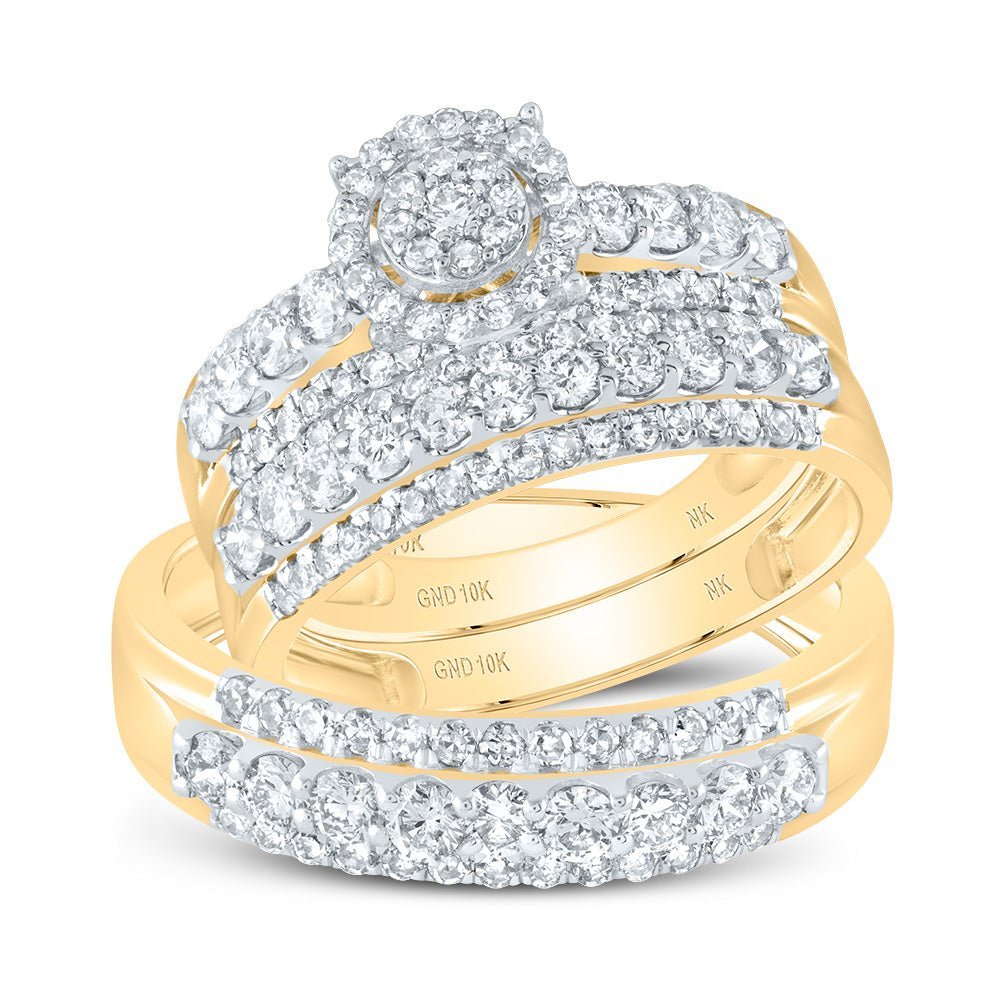 Radiant Love 10kt Yellow Gold His Hers Round Diamond Cluster Wedding Set 1 - 3/4 Cttw - Splendid Jewellery