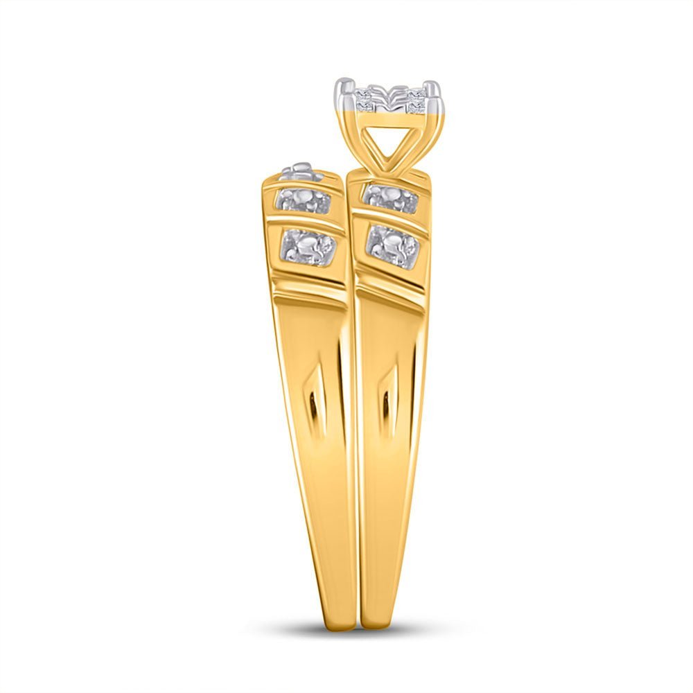 Radiant Love: 10kt Yellow Gold His Hers Round Diamond Square Matching Wedding Set - Splendid Jewellery