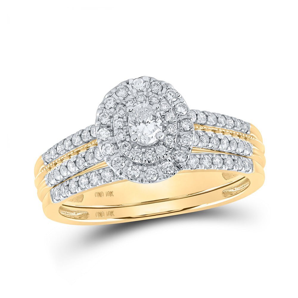 Radiant Love 10kt Yellow Gold Oval Diamond Halo Bridal Wedding Ring Band Set 5/8 Cttw - Splendid Jewellery