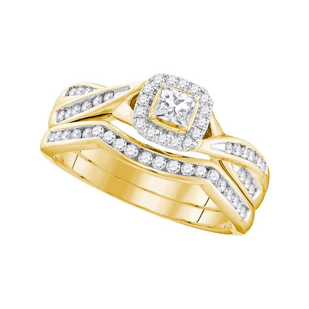 Radiant Love: 10kt Yellow Gold Princess Diamond Bridal Wedding Ring Band Set 1/2 Cttw - Splendid Jewellery