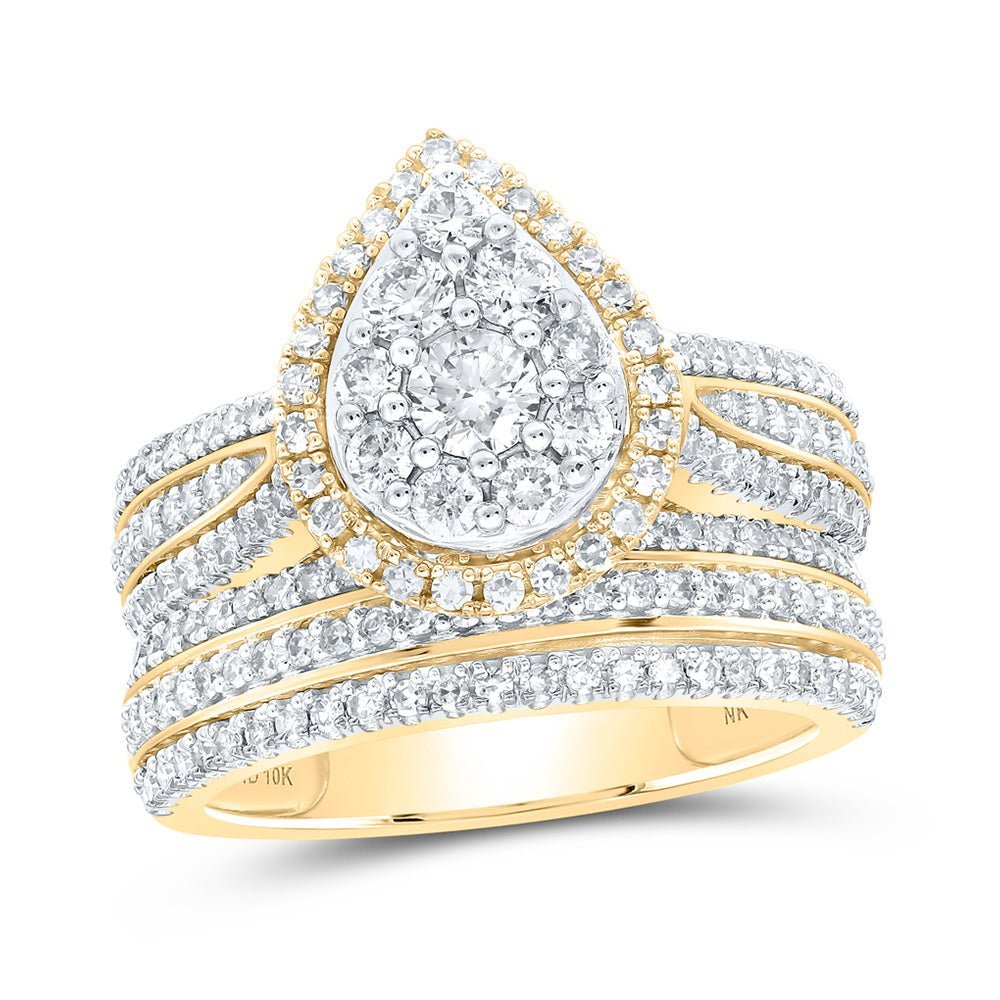 Radiant Love: 10kt Yellow Gold Round Diamond Bridal Wedding Ring Band Set 1 - 1/2 Cttw - Splendid Jewellery