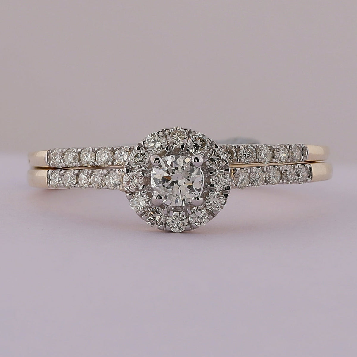 Radiant Love: 10kt Yellow Gold Round Diamond Bridal Wedding Ring Band Set 1/2 Cttw - Splendid Jewellery