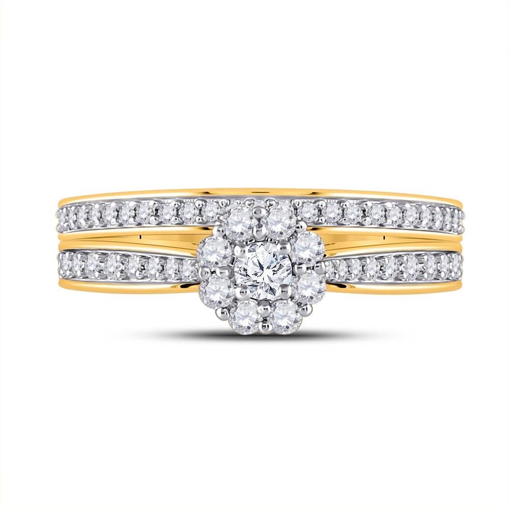 Radiant Love: 10kt Yellow Gold Round Diamond Bridal Wedding Ring Band Set 1/2 Cttw - Splendid Jewellery